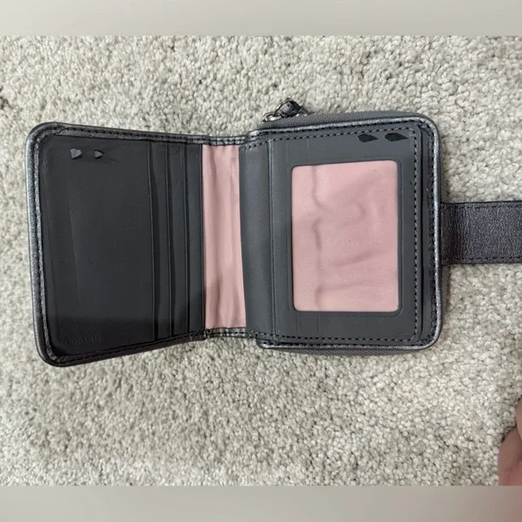 Gray/Silver Coach Signature Wallet. Pink lining with button clasp. - Picture 2 of 3